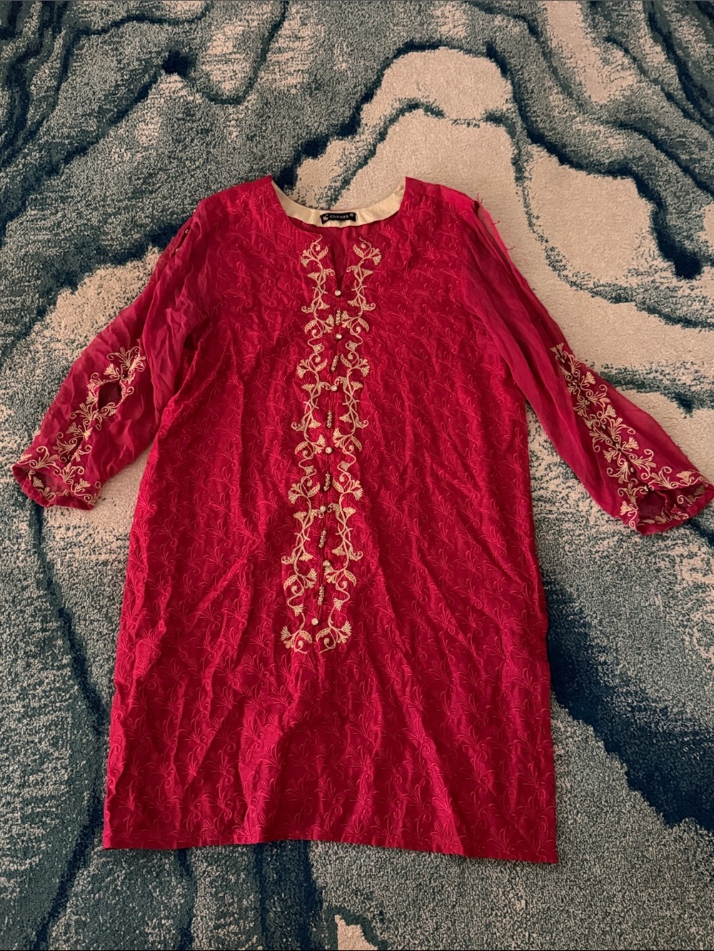 Red Embroidered Kurta